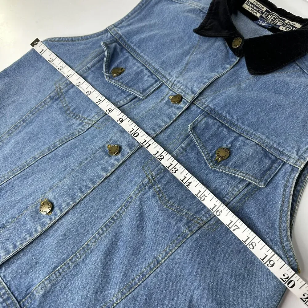 Vintage Hand Painted Denim Vest Womens Size M Forest‎ Stars Generra Art To Wear